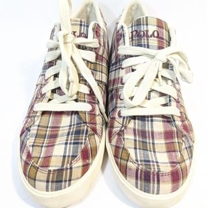 Polo Ralph Lauren Plaid Shoes 12D Beige Maroon